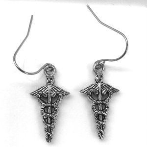 Miniature caduceus Symbol Nurse Doctor Gift Charm Earrings